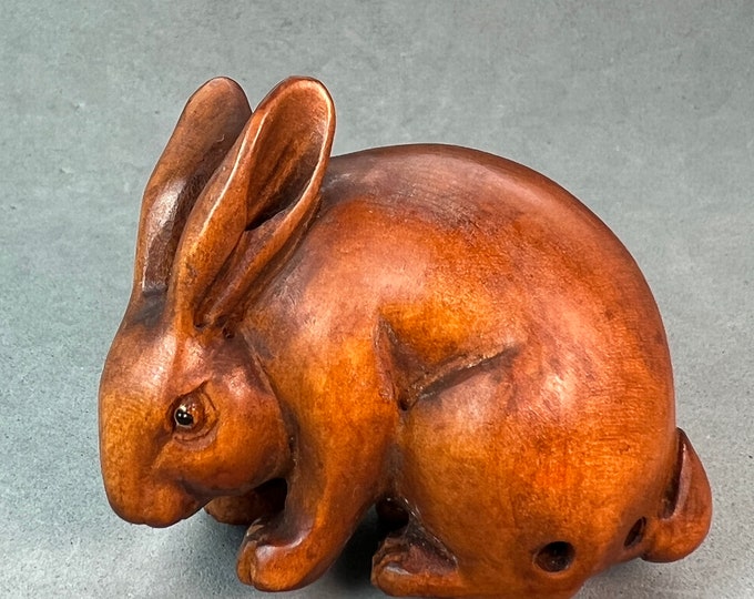 Hand Carved Boxwood Netsuke of Rabbits Year of Hare Rabbit - Etsy