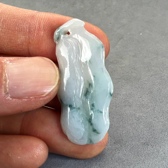 Jade carving: natural jade pendant, hand carved and polished, jade charm, natural color, Burmese jade, jadeite, fei cui, jade gourd #86 View 2