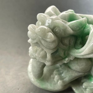Estate sale: Vintage Hand carved Jadeite sculpture of Kirin, Qilin, a mythical animal to protect its owner, jadeite Kirin scholar object