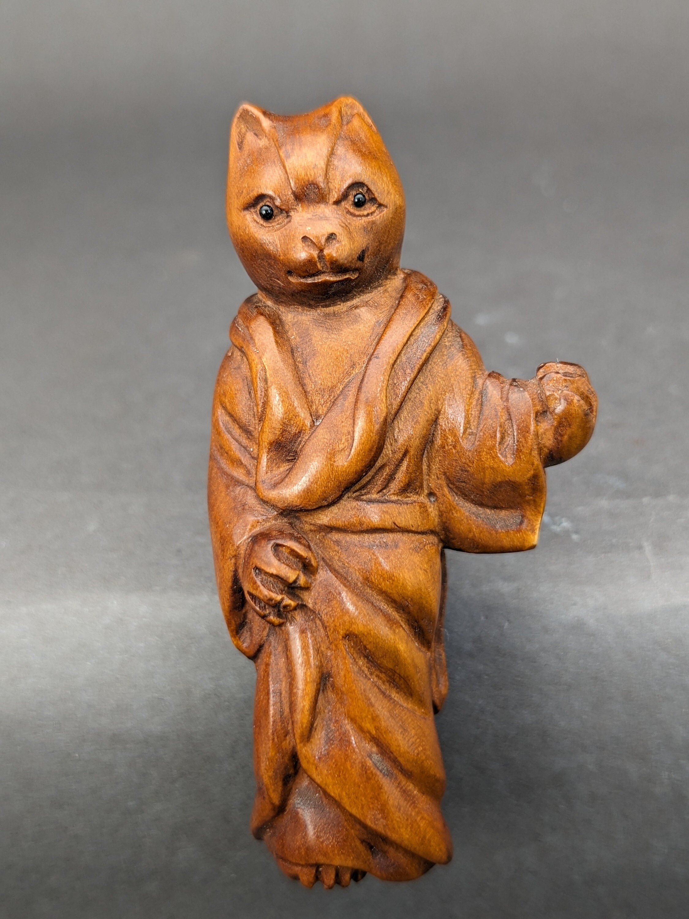 Hand carved Boxwood cat netsuke, cat in kimono, artist signs netsuke, prosperity wealthy cat lover, neko maneki, cat toggle, wood cat charm Hand carved Boxwood cat netsuke, cat in kimono, artist signs netsuke, prosperity wealthy cat lover, neko maneki, cat toggle, wood cat charm
