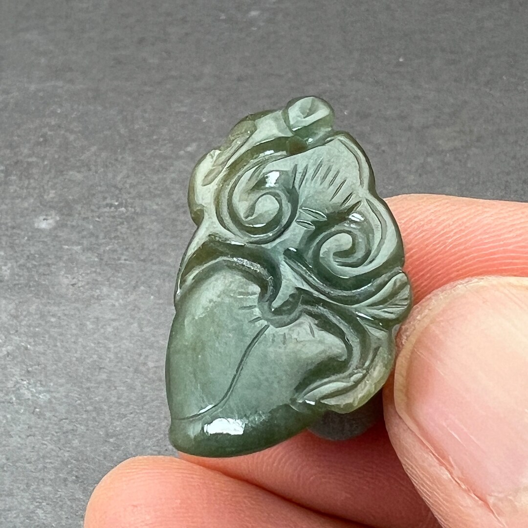 Jade Carving One Natural Spinach Jade Pendant, Hand Carved and