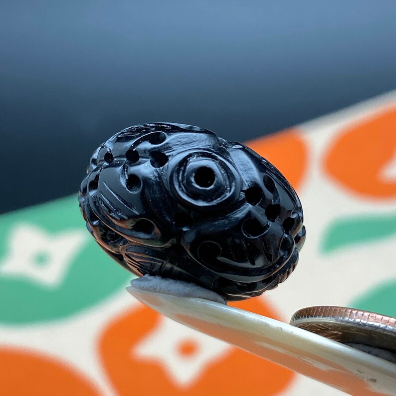 1 Vintage Jet Bead Hand Carved Black Jet Bead of Longevity Etsy