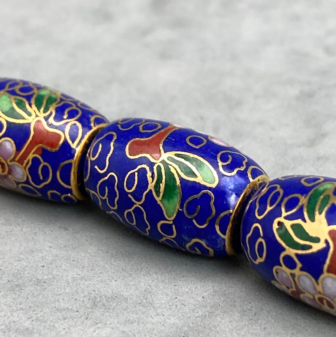 1 Vintage Cloisonné Beads Fine Details Barrel Shape Navy Etsy