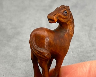 1 Hand carved Boxwood ojime of a horse, year of the horse, signed by artist, wood horse toggle, kimono accessory, wood horse charm