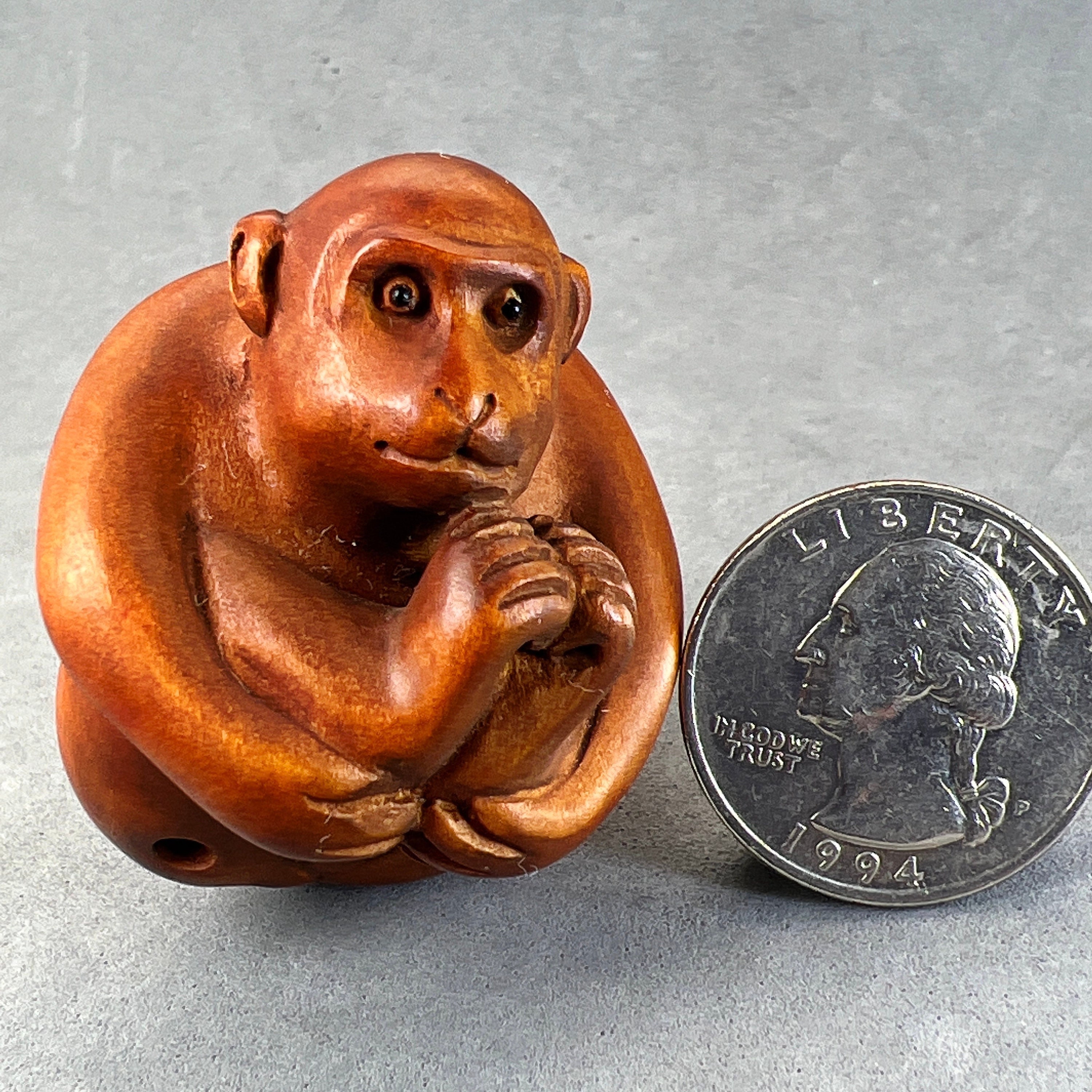 Hand Carved Boxwood Monkey Netsuke Wood Monkey Netsuke Etsy