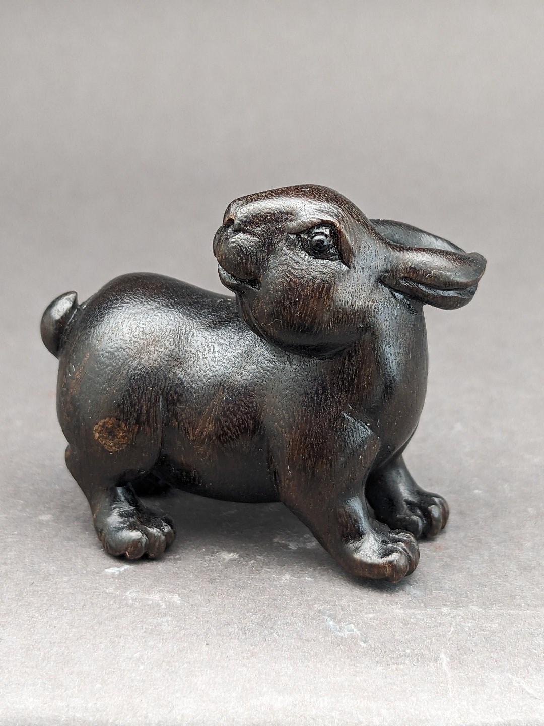 Harmony in Hare - Hand Carved Teakwood Rabbit Netsuke, Year of the Hare ...