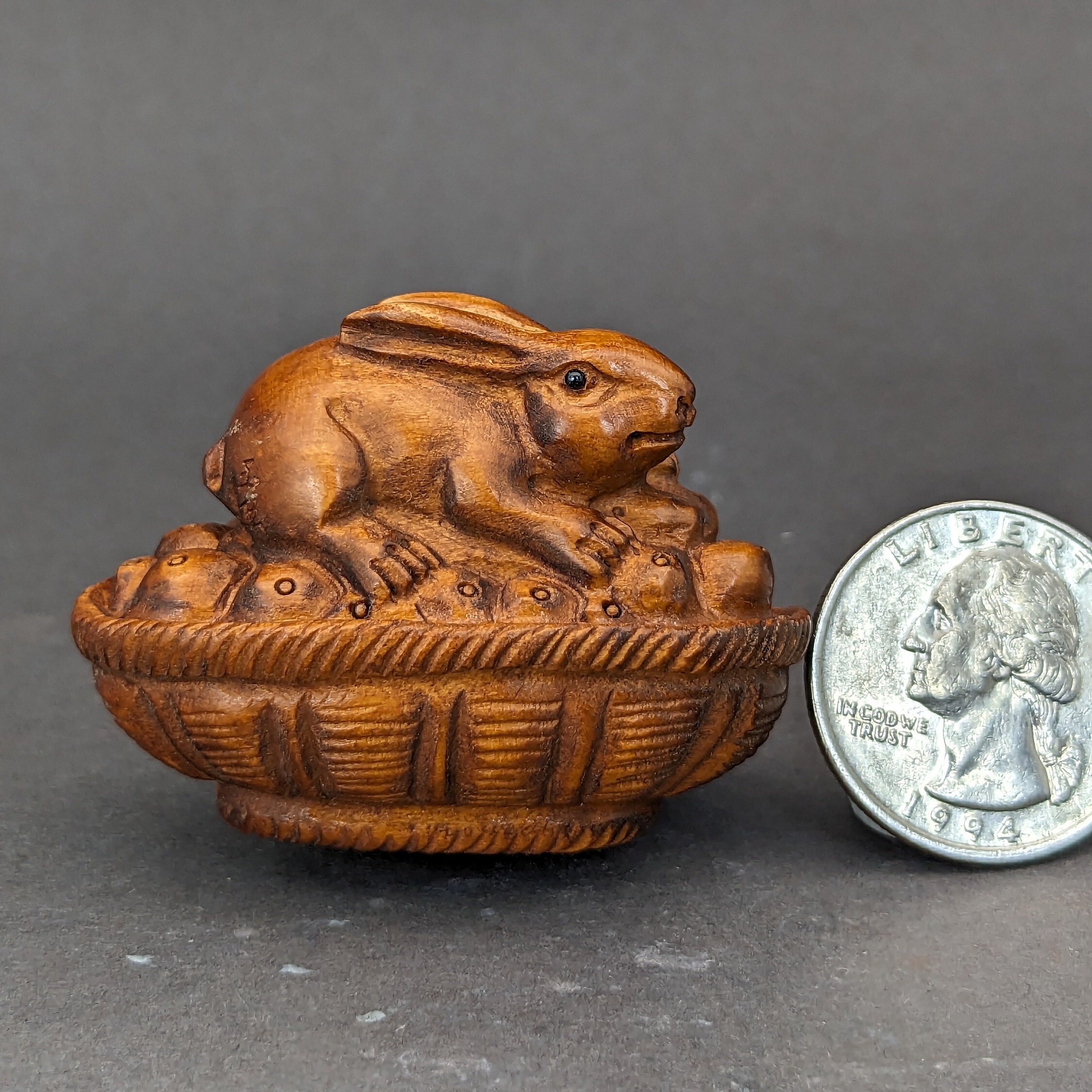 Boxwood Rabbit Wood Carving: Hand Carved Boxwood Bunny Netsuke, Rabbit Charm, Boxwood ...