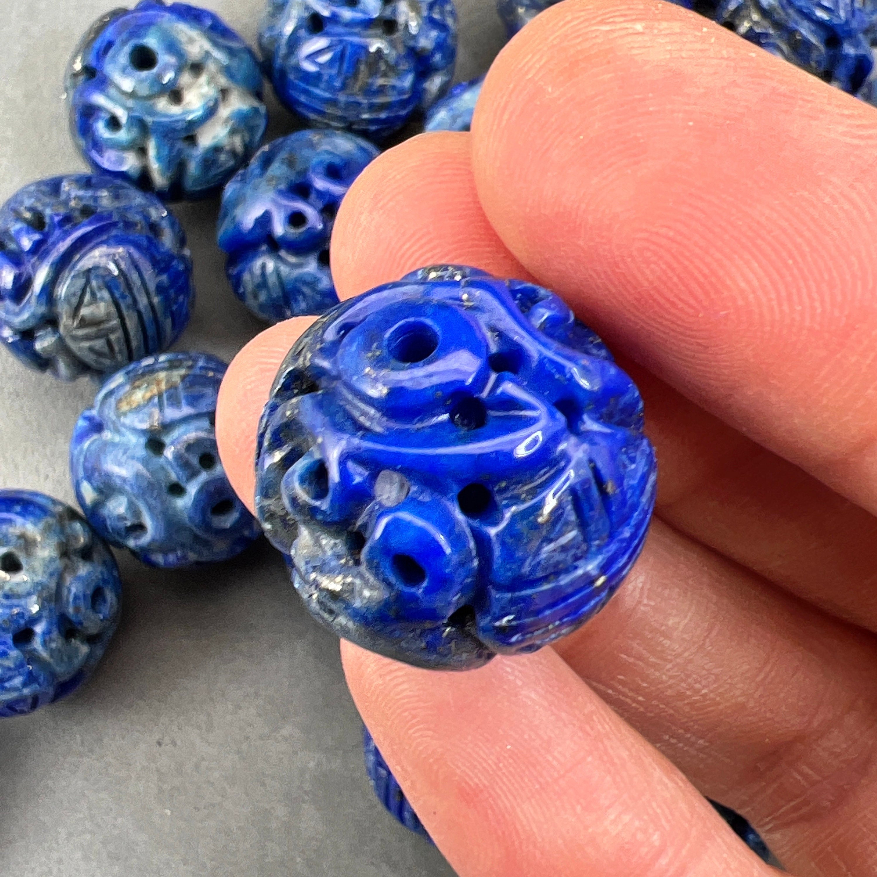 Semi Precious Stone Carving Lapis Lazuli Round Bead Lapis Bead Hand Carved Shou Symbol Longevity Symbol Natural Color Intense Blue Etsy UK