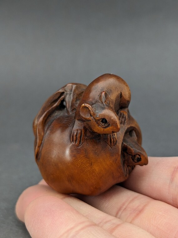 Wood Carving: Hand Carved Boxwood Mouse, Represents Harvest and