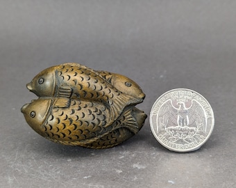 Hand Carved Boxwood Double Fish Netsuke, Wood Fish Netsuke