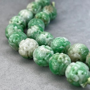 Jade carving: one(1) bead hand carved natural color jadeite bead, carved with dragon and longevity symbols, dragon, natural color fei cui
