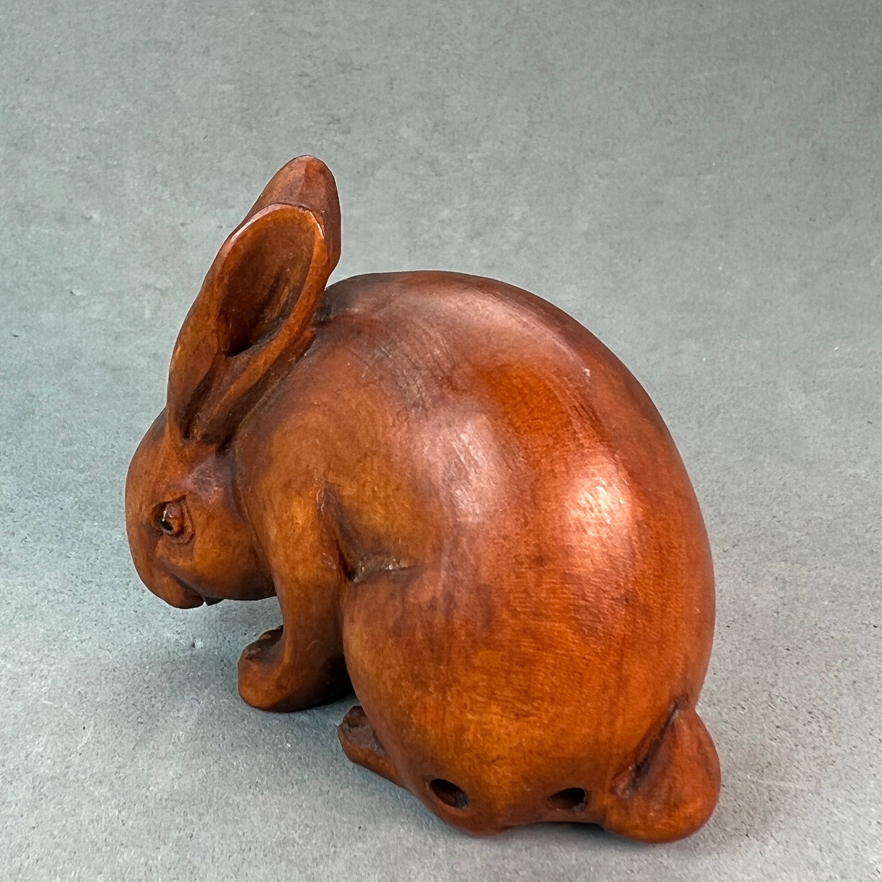 Boxwood Netsuke Rabbit Hand Carved Boxwood Netsuke of Rabbits, Year of Hare, Rabbit Charm ...