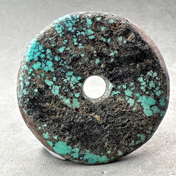 One vintage turquoise donut, natural color, hand … - image 1