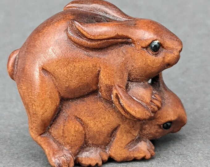 Boxwood Rabbit One Hand Carved Boxwood Ojime: Bunny, Rabbit, Hare, Year of the Hare ...