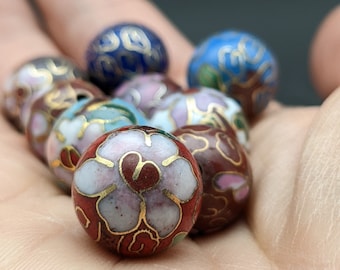 1 ヴィンテージ北京ガラスビーズ、オーバーレイグリーンモノクロ