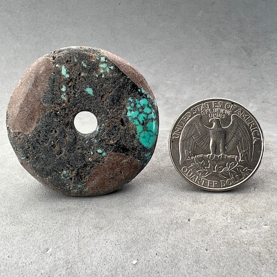 One vintage turquoise donut, natural color, hand … - image 3