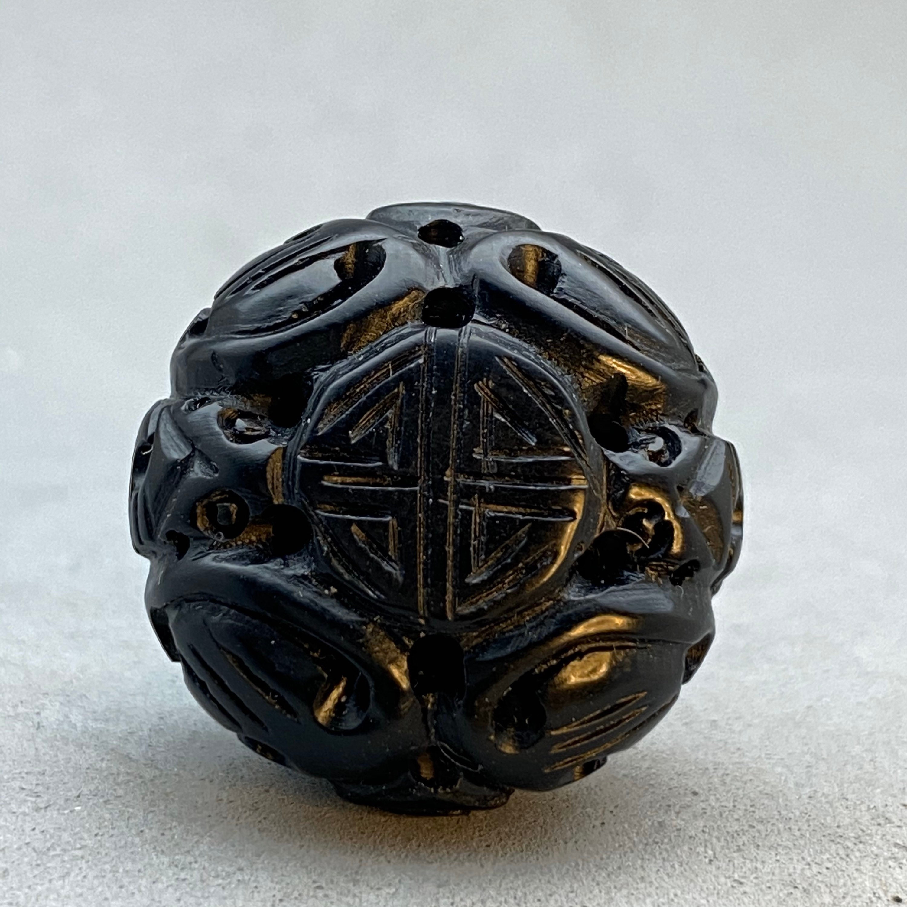 1 Vintage Jet Bead Hand Carved Black Jet Bead of Longevity Etsy