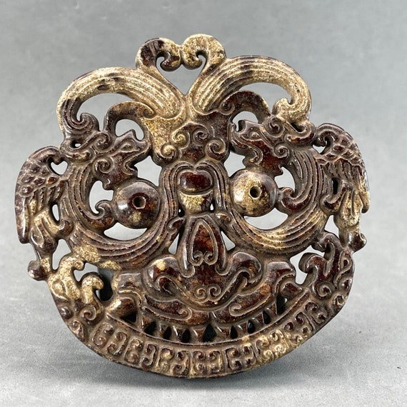 Estate Sale: Stone pendant of Phoenix and mask, s… - image 3