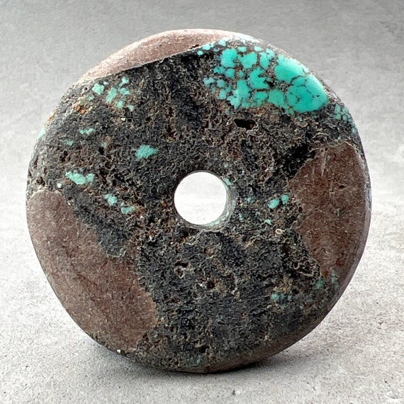 One vintage turquoise donut, natural color, hand … - image 2