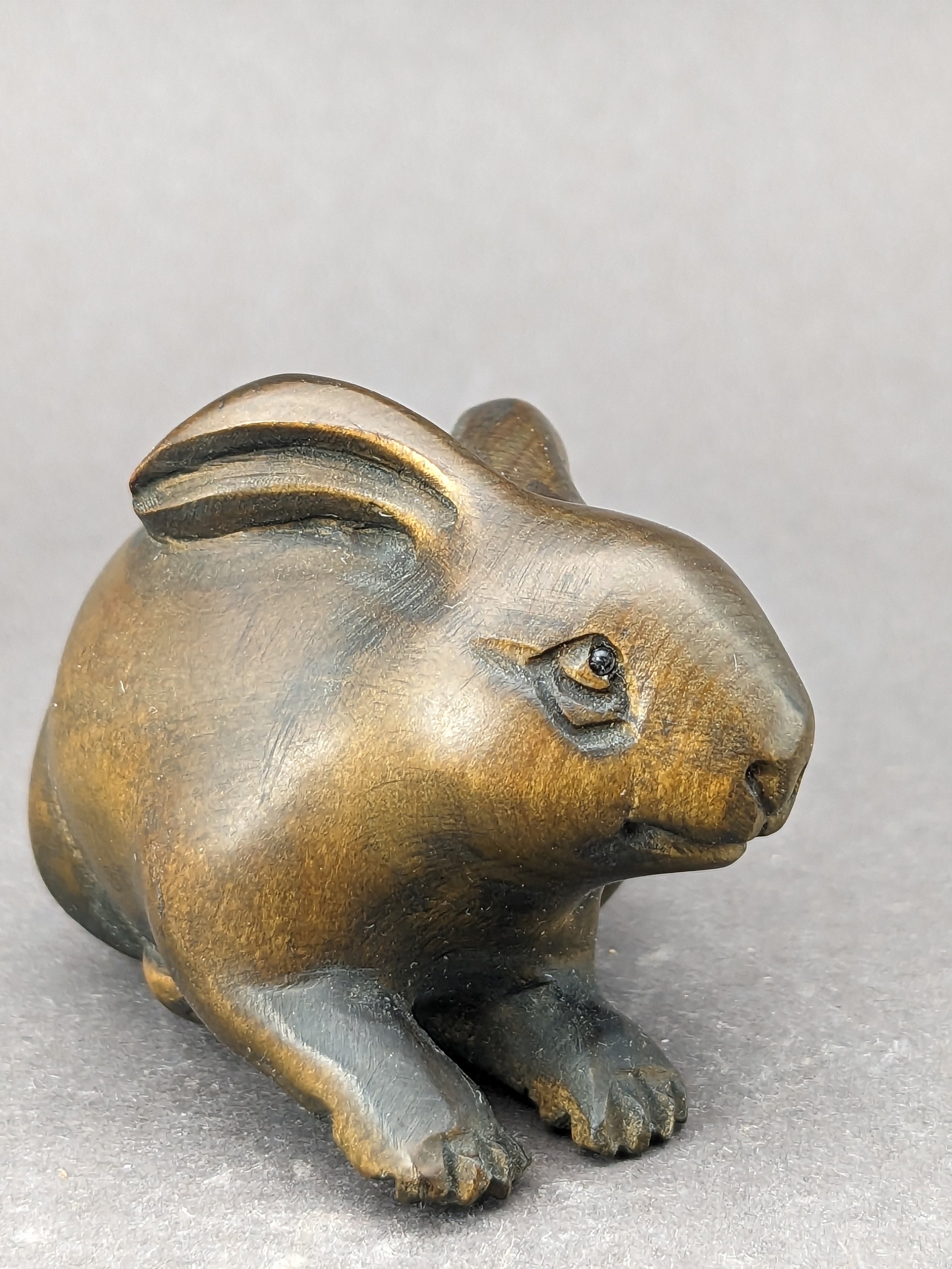 Boxwood Rabbit Hand Carved Boxwood Netsuke of Rabbits, Year of Hare, Rabbit Charm ...