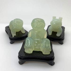 Vintage set of hand carved green jade baby boys, represents vitality, happiness and good health, vintage jade baby boy set