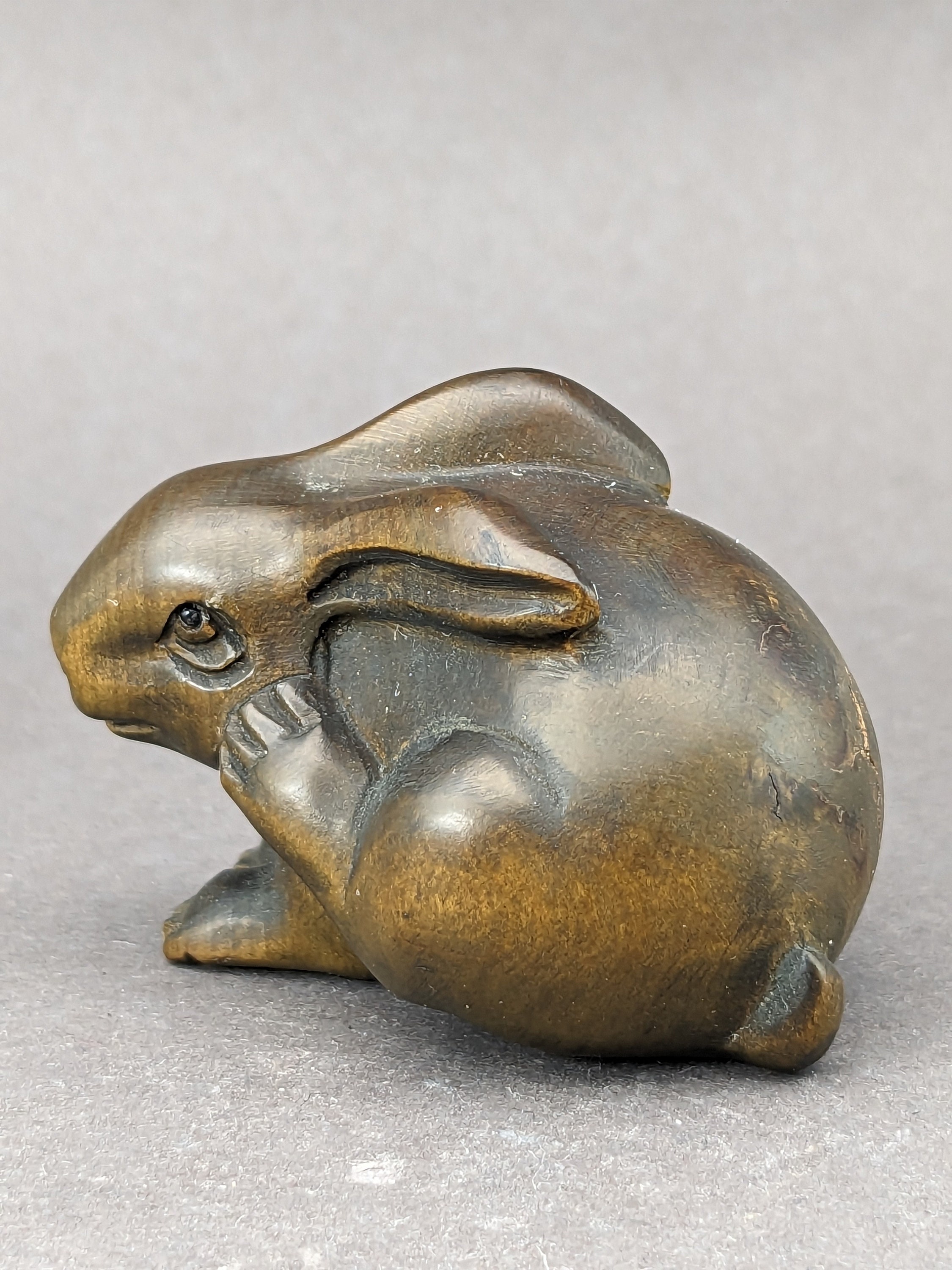Hand Carved Boxwood Netsuke of Rabbits, Year of Hare, Rabbit Charm ...