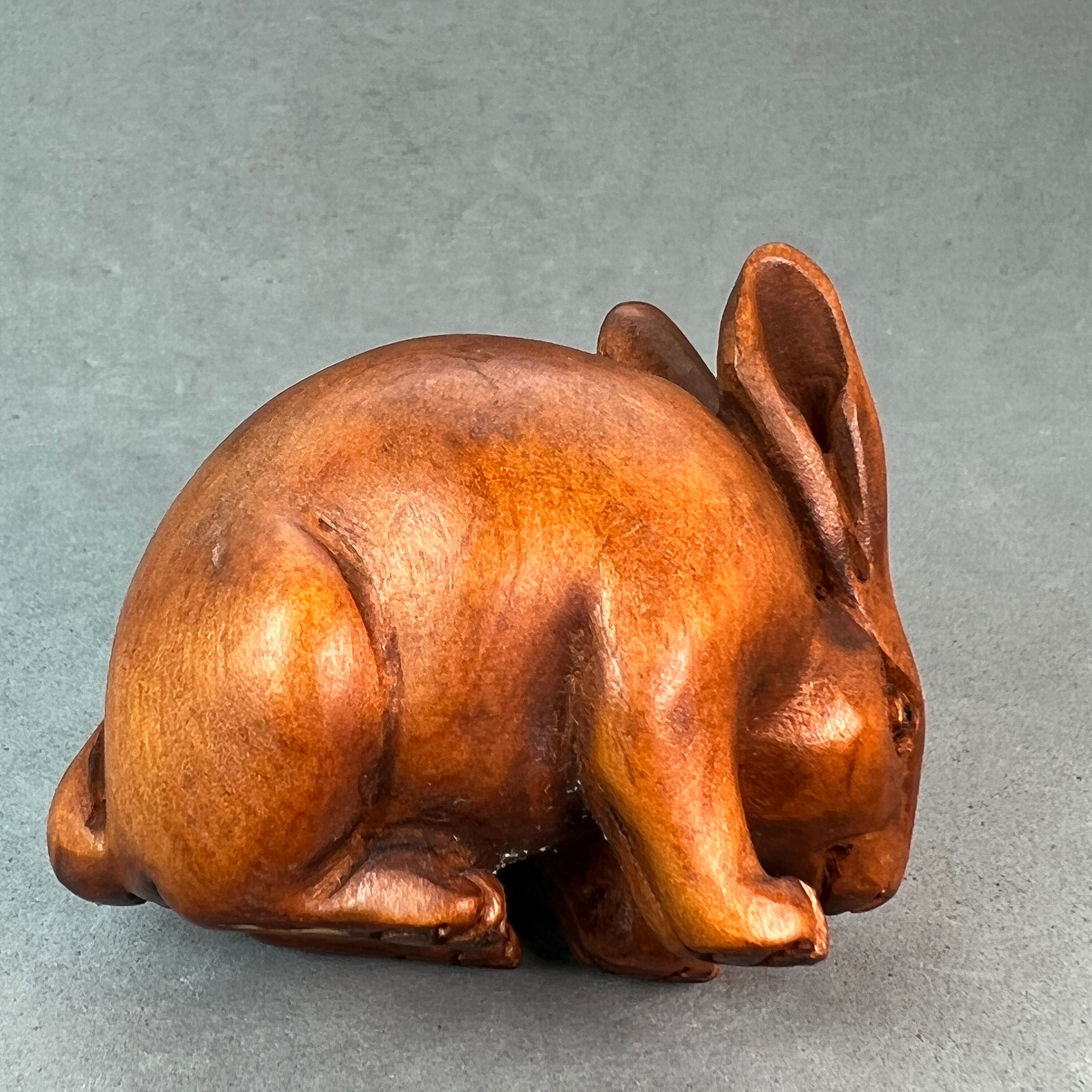 Hand Carved Boxwood Netsuke of Rabbits, Year of Hare, Rabbit Charm ...
