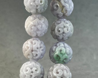 One Jade carving: hand carved natural color Lavender jadeite bead, carved with celestial symbol, lavender jade  natural color fei cui bead