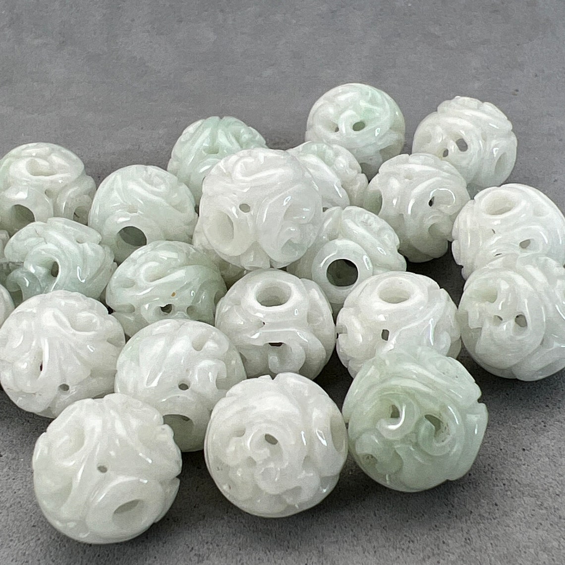 Jade Carving 1 Round Hand Carved Natural Color Jadeite Bead Etsy