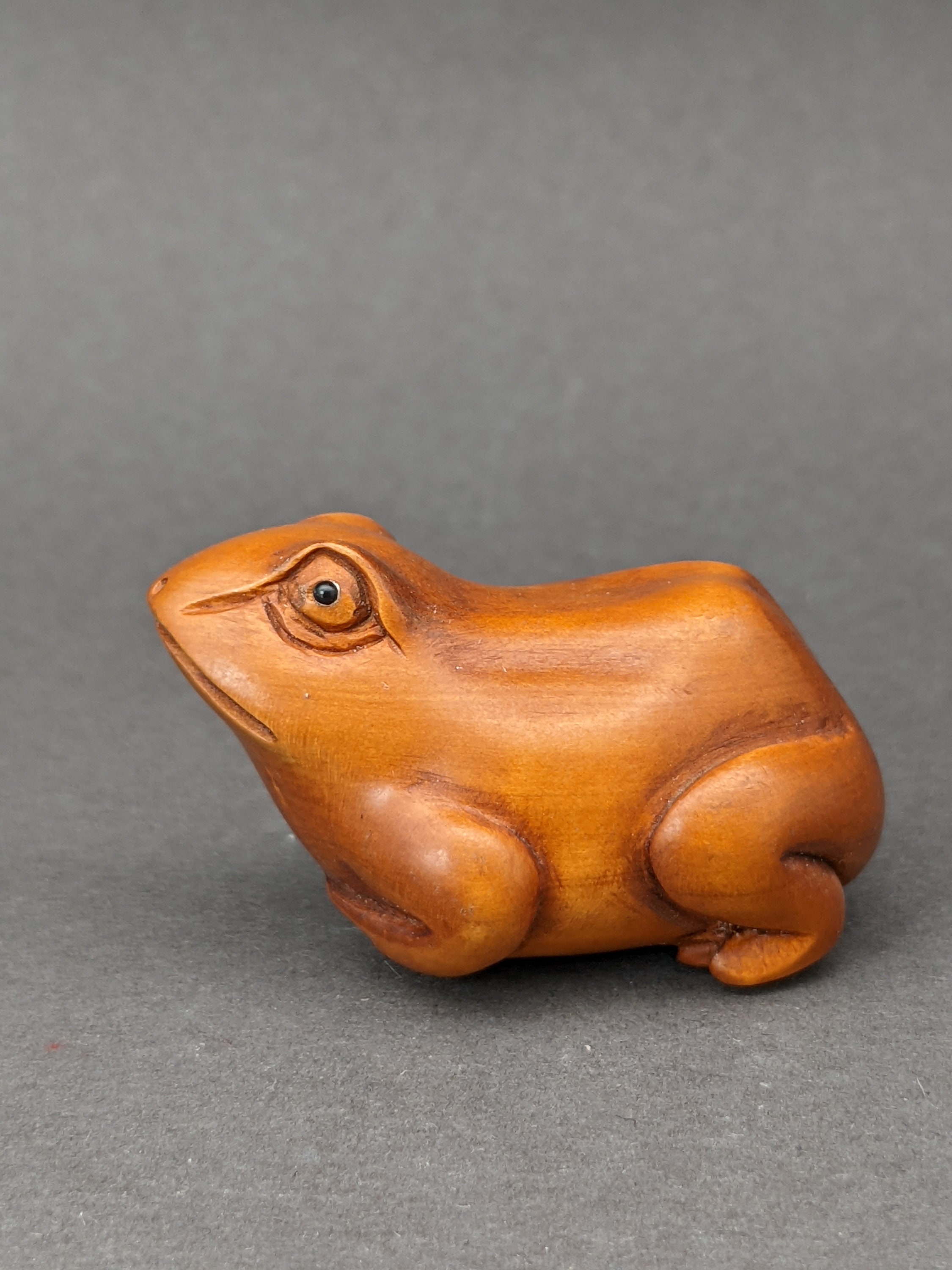 Wood Carving: One Hand Carved Boxwood Frog, Wood Frog Netsuke