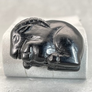 Hand carved black jet bead: zodiac animal bead, ram, year of the ram, black sheep bead, lamb bead, vintage black jet bead of prosperity