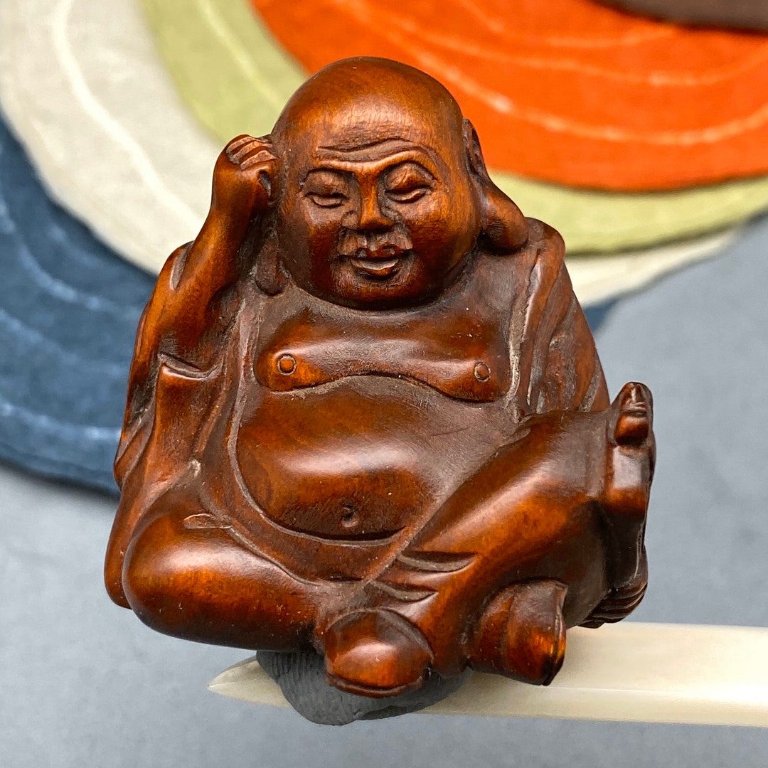 Hand Carved Boxwood Happy Buddha, Hotei, Happy Buddha