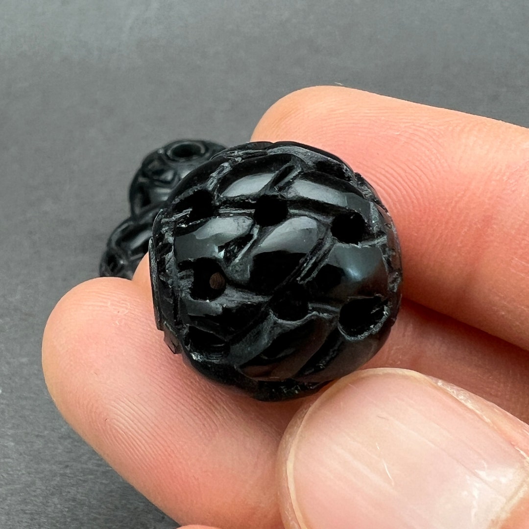 Jade Carving One1 Hand Carved Black Jade Bead, Woven, Black Jade Bead