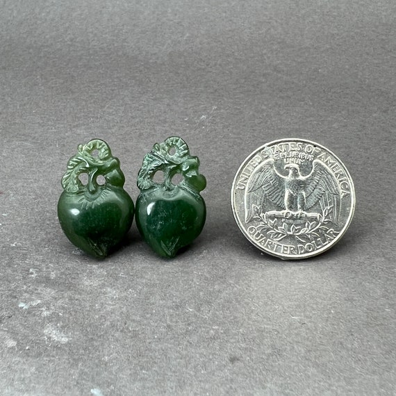 Jade carving: One pair of natural spinach jade pe… - image 5