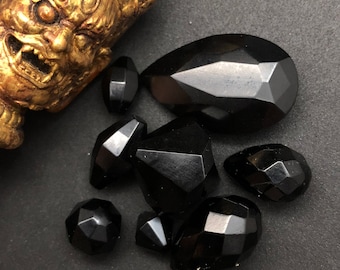 8 Vintage Jet Charms: Faceted Victorian Style Jewelry Elements
