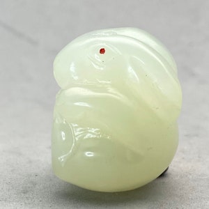 1 Vintage Hand carved green jade bunny charm, green jade rabbit beads, year of the hare, green jade hare beads, serpentine bunny bead