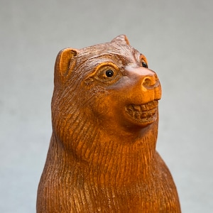 Hand carved boxwood figurine of a brown bear, wood brown bear, very details, art collectible