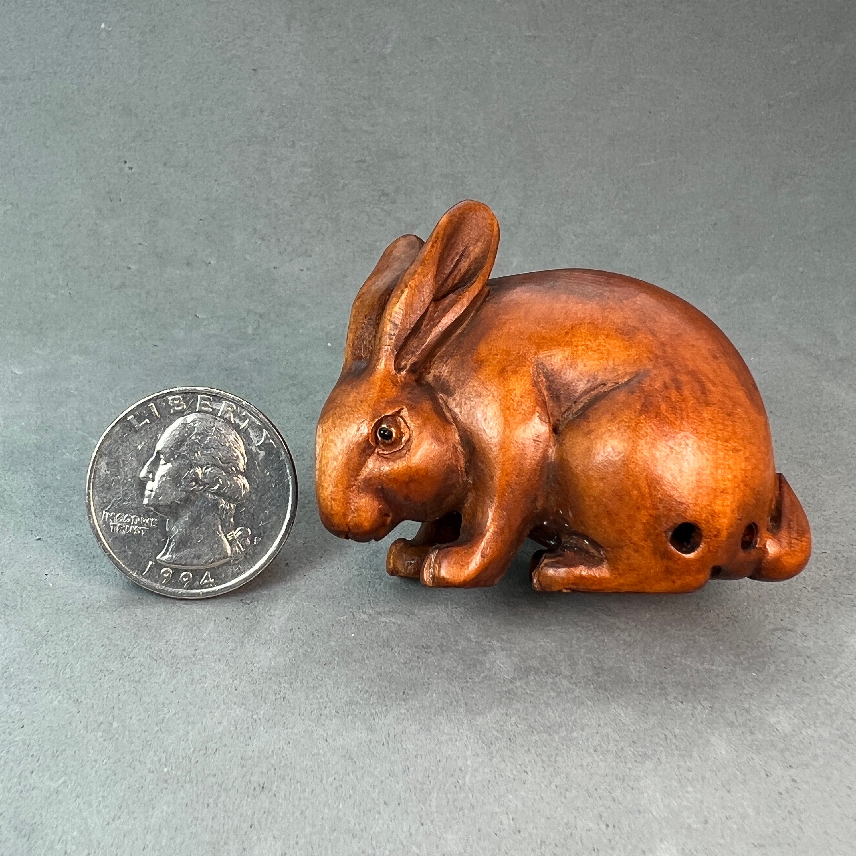 Boxwood Rabbit Hand Carved Boxwood Netsuke of Rabbits, Year of Hare, Rabbit Charm ...