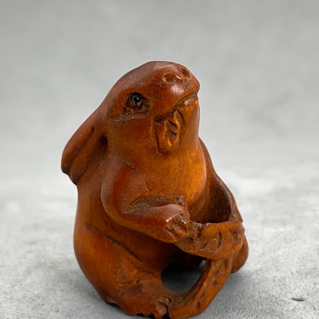 Boxwood Rabbit One Hand Carved Boxwood Ojime: Bunny, Rabbit, Hare, Year of the Hare ...
