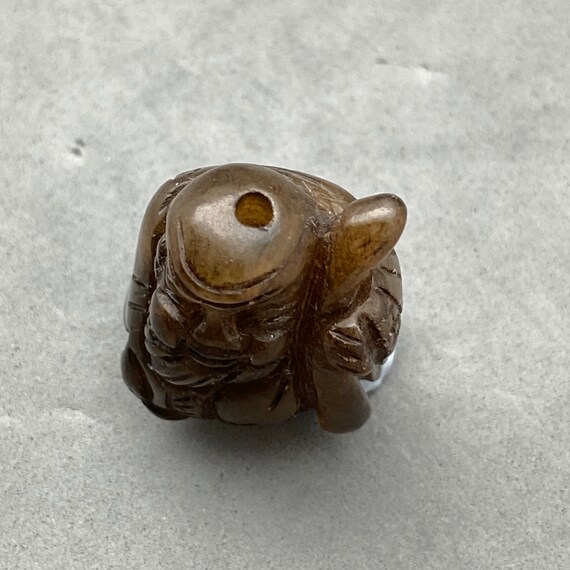 1 Vintage Hand carved brown jade charm of god of … - image 4