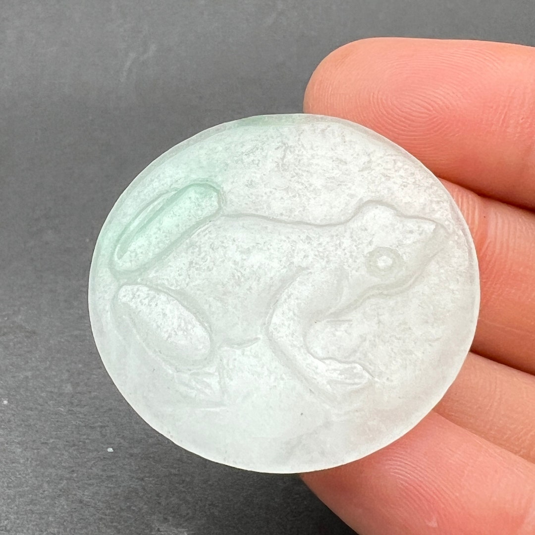 Jadeite Button One Lavender Jade Round Button of a Frog, Hand Carved