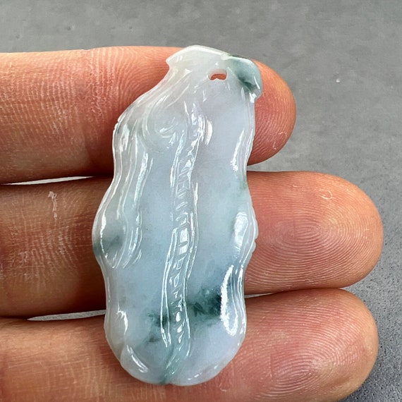 Jade carving: natural jade pendant, hand carved and polished, jade charm, natural color, Burmese jade, jadeite, fei cui, jade gourd #86