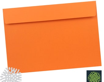 May include: A bright orange envelope with a white flap.