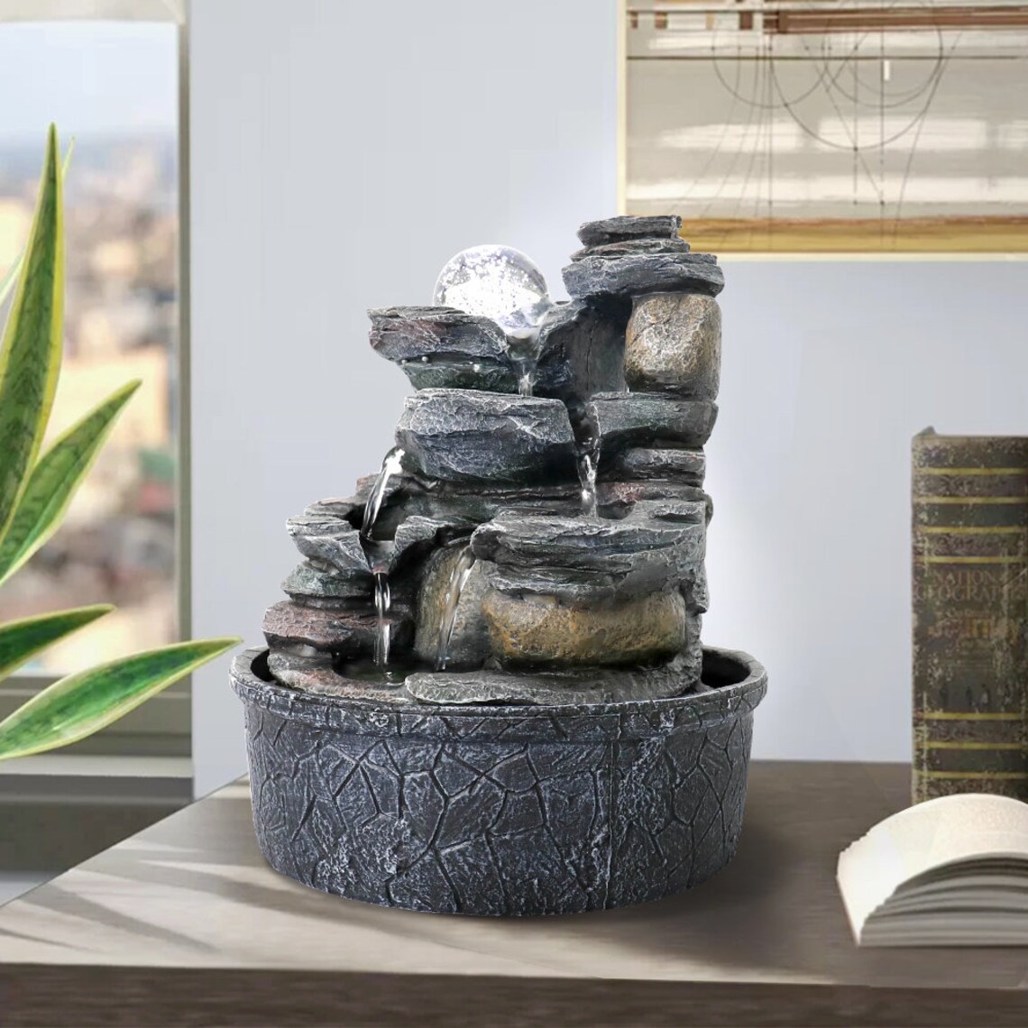 Desktop Fountain Tabletop Waterfall Fountain with Crystal Etsy