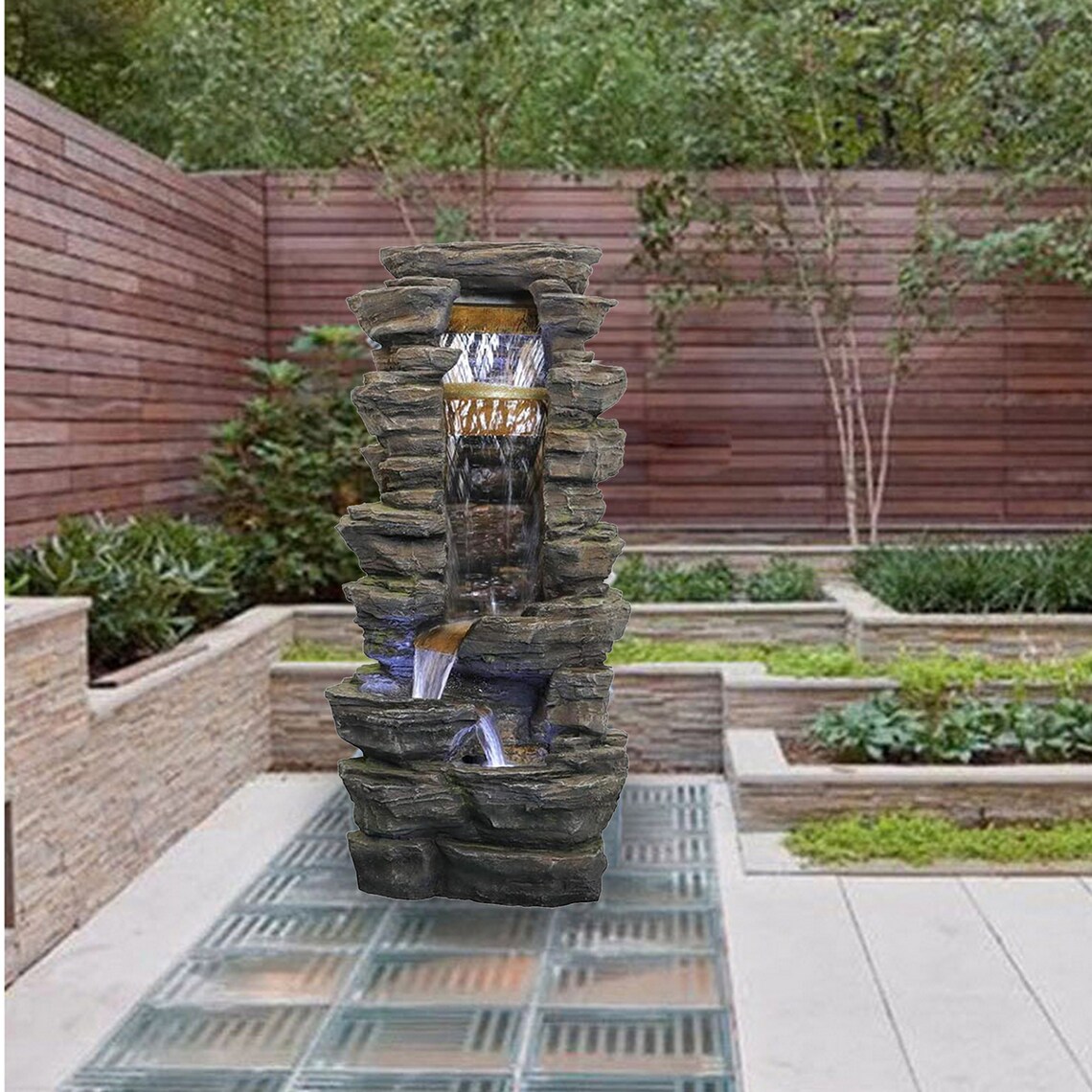 Outdoor Floor Water Fountain with LED Lights Stacked Rock Etsy
