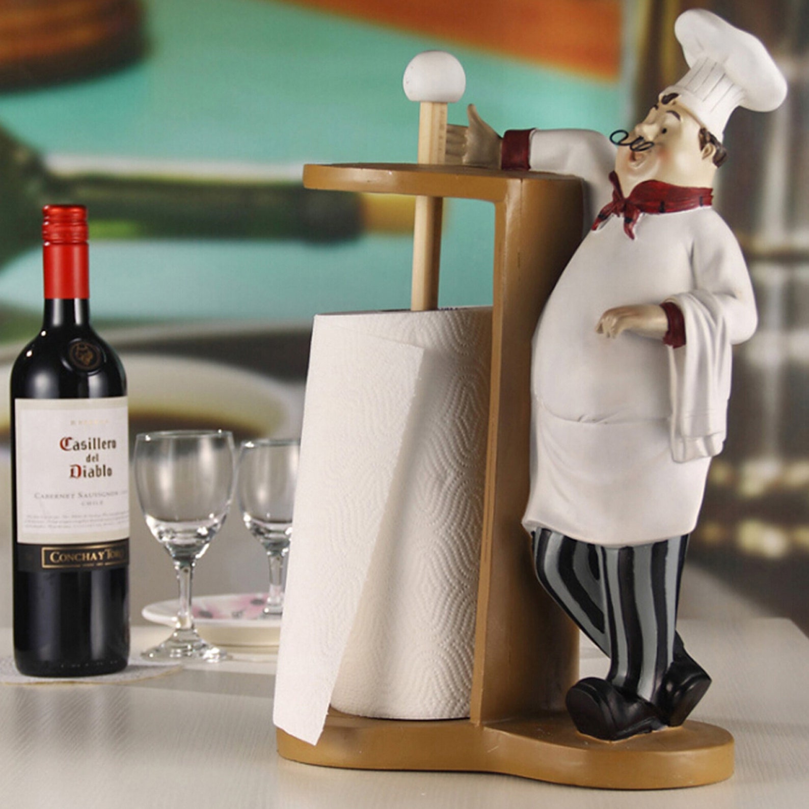 Chef Figurine Paper Towel Holder Art Craft Creative Roll Stand Etsy