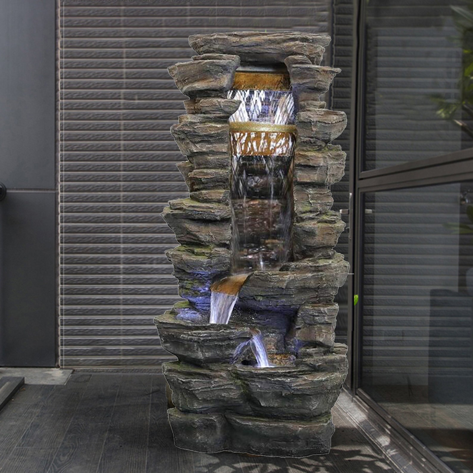 Outdoor Floor Water Fountain with LED Lights Stacked Rock Etsy