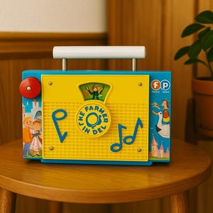 Vintage Fisher-Price Turntable Music Box Radio – Nursery Rhyme Toy – Working Condition – Retro Nostalgic Kids Room Decor-Kidcore