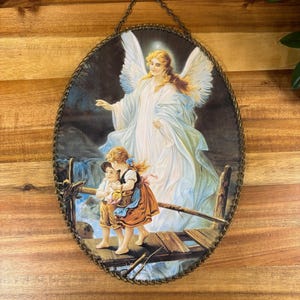 Vintage Guardian Angel Plaque: Mid-Century Christian Home Decor