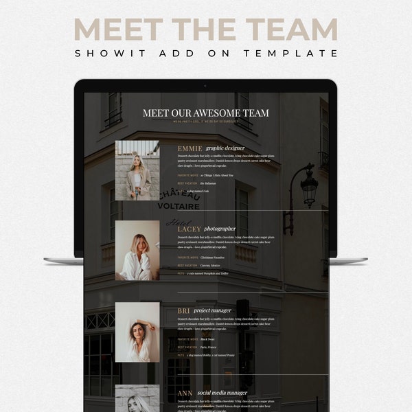 Meet the Team Showit Template Add-On Page | Web Page Design | Team Members | Landing Page | Website Template